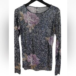 Free People Gold Rush Sequin Top Amethyst Floral Combo NWT Size Medium